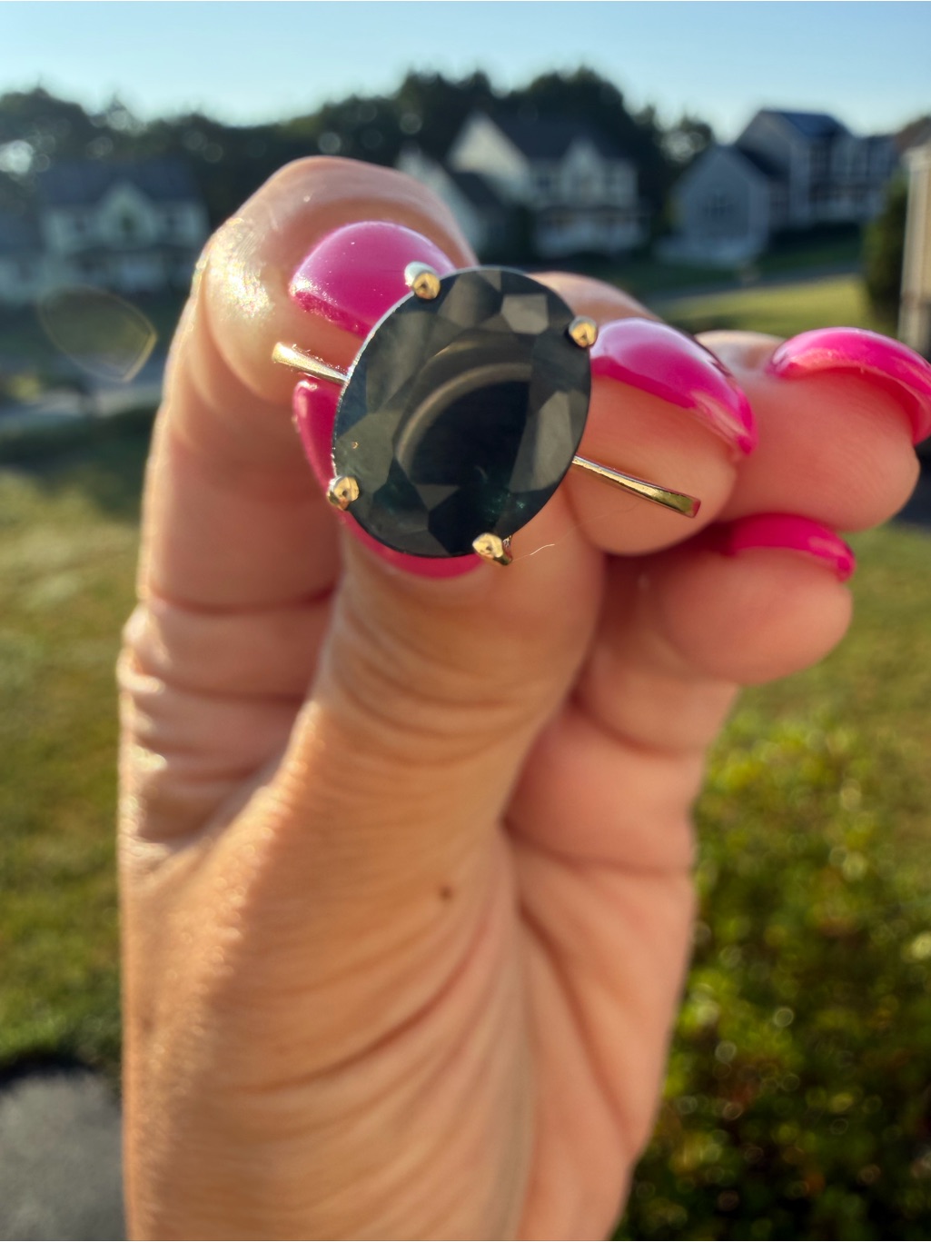 Vintage 10k Yellow Gold Oval Deepest Blue Sapphire Solitaire Ring